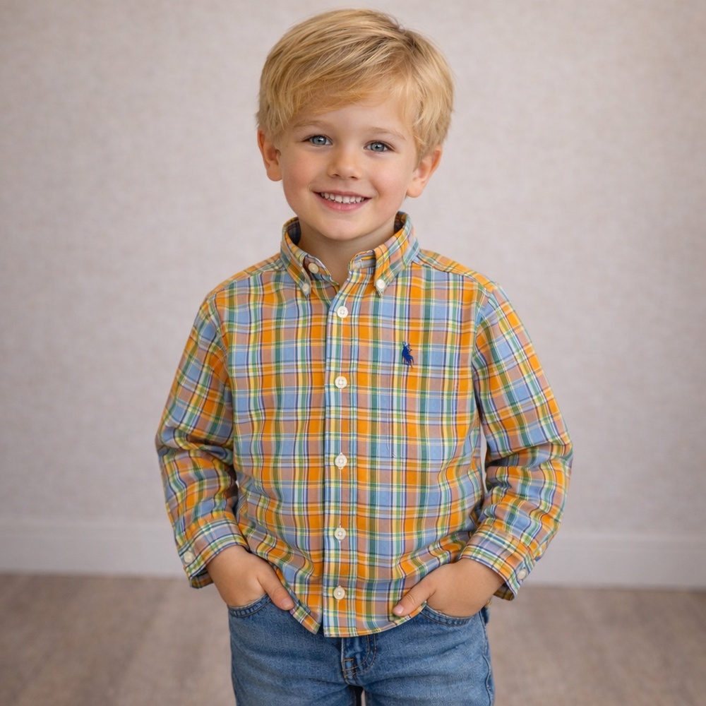 Ralph Lauren Boys Plaid Cotton Button Down Shirt